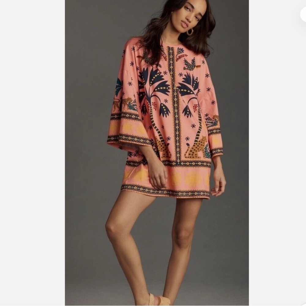 NWT Farm Rio for Anthropologie / Long Sleeve Printed Mini Shift / XL